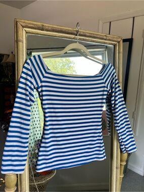 Blue & White Striped Off-the-shoulder Top